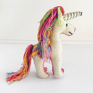 NWT Eclectic Array Handmade Artisan Wool Rainbow Unicorn Plush Stuffed Animal